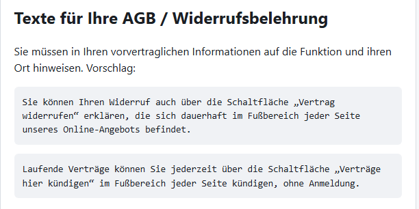 Textvorschläge für AGB und Widerrufsbelehrung